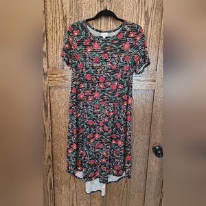 LuLaRoe Black Dress with Red Floral Stripe Print